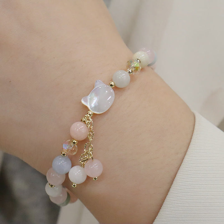 Braccialetto Buddha Stones Natural Strawberry Quartz Morganite Tridacna Stone Cat Love - image 7