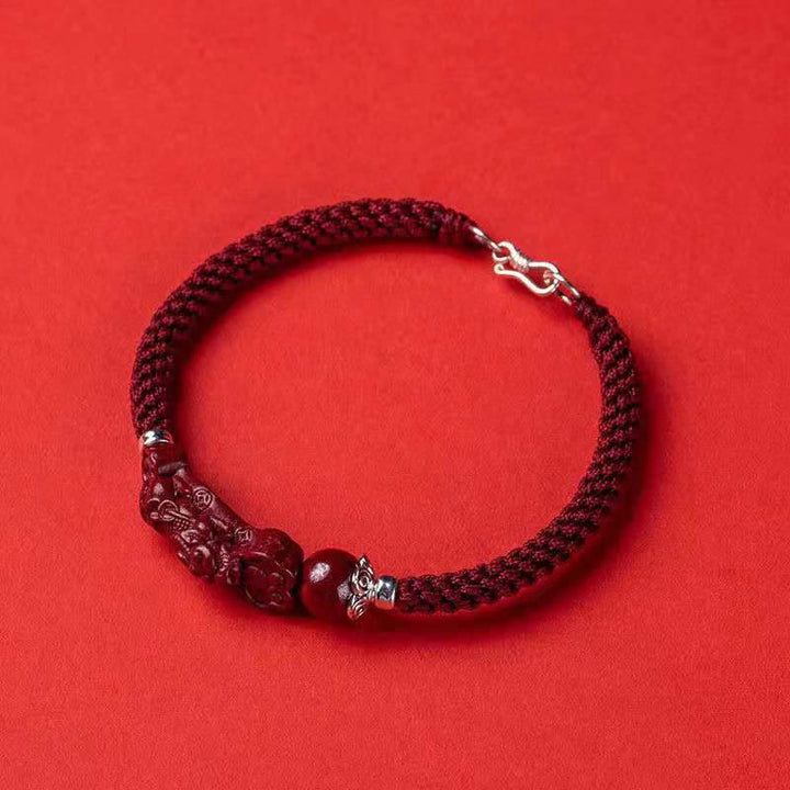 Bracciale intrecciato con Buddha Stones, PiXiu, Cinabro, Ricchezza e Fortuna, fatto a mano