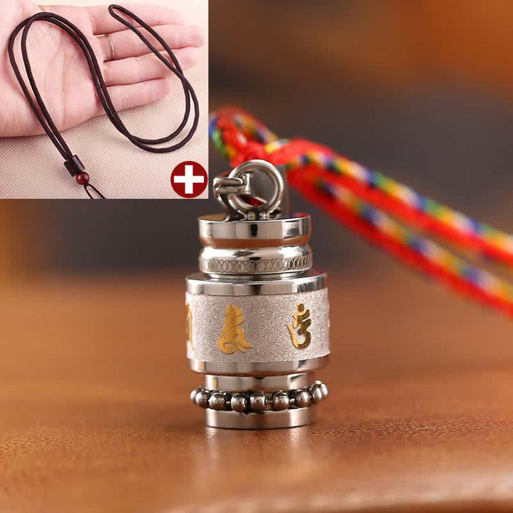 Buddha Stones Tibet Om Mani Padme Hum Shurangama Mantra Titanio Acciaio Saggezza Amuleto Collana Pendente - 1,2 cm*1,8 cm - Argento - Spago marrone - image 14