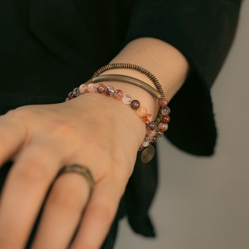 Bracciale Buddha Stones Viola Phantom Rosso Quarzo Ematoide Quarzo Rutilato Verde Rame Amore Perdona