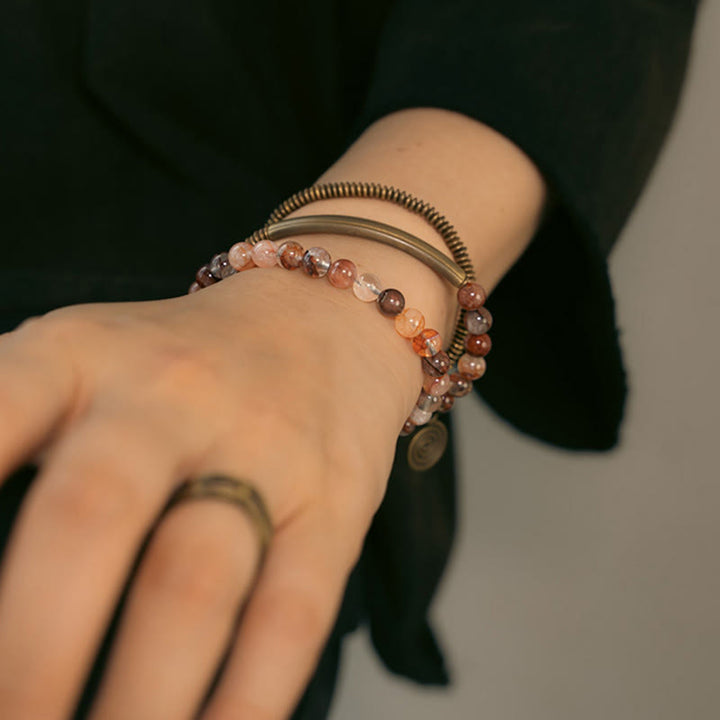 Bracciale Buddha Stones Viola Phantom Rosso Quarzo Ematoide Quarzo Rutilato Verde Rame Amore Perdona