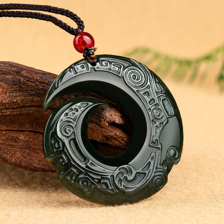 Buddha Stones La fortuna di una persona migliora il design del modello Collana con ciondolo di giada ciano naturale Hetian