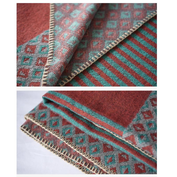 Buddha Stones tibetano con motivo a rombi a righe, sciarpa calda e morbida invernale