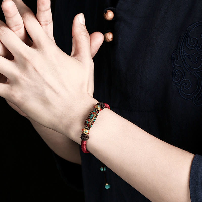 Bracciale intrecciato con forza Om Mani Padme Hum in turchese tibetano fatto a mano Buddha Stones