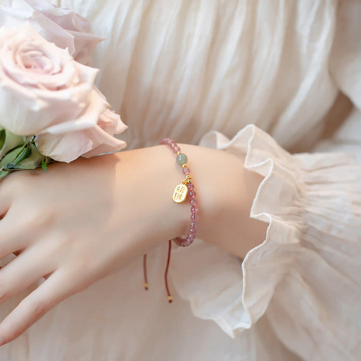 Braccialetto con ciondolo curativo in pietra naturale di quarzo Buddha Stones , granato, giada, fortuna e carattere Fu