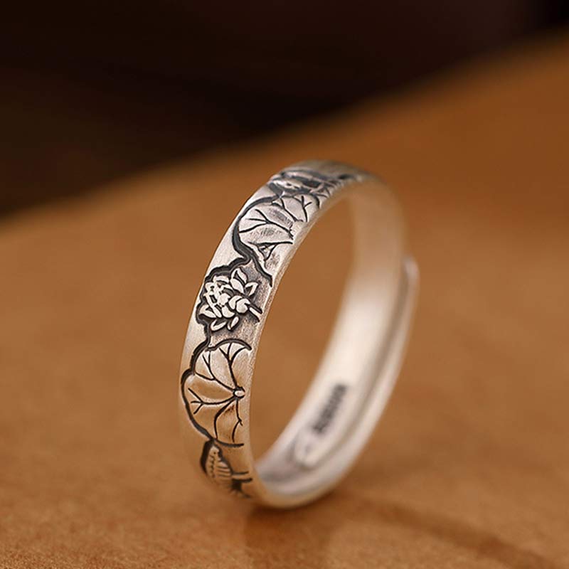 Anello Buddha Stones 999 Sterling Silver Lotus Peony Flower Enlightenment