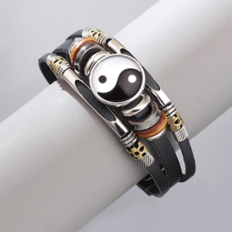 Bracciale equilibrio in pelle con Buddha Stones Yin Yang