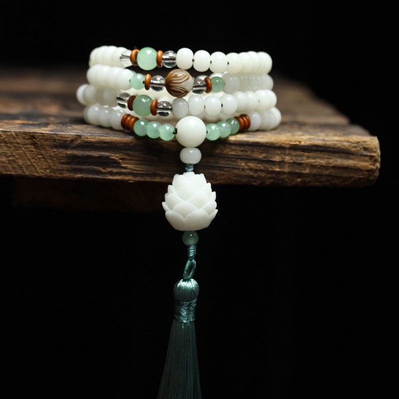 Braccialetto di protezione con 108 perle di Mala di semi di Bodhi bianchi Buddha Stones