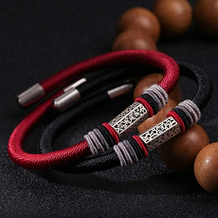 Bracciale Buddha Stones 925 Sterling Silver Om Mani Padme Hum Peace Red String