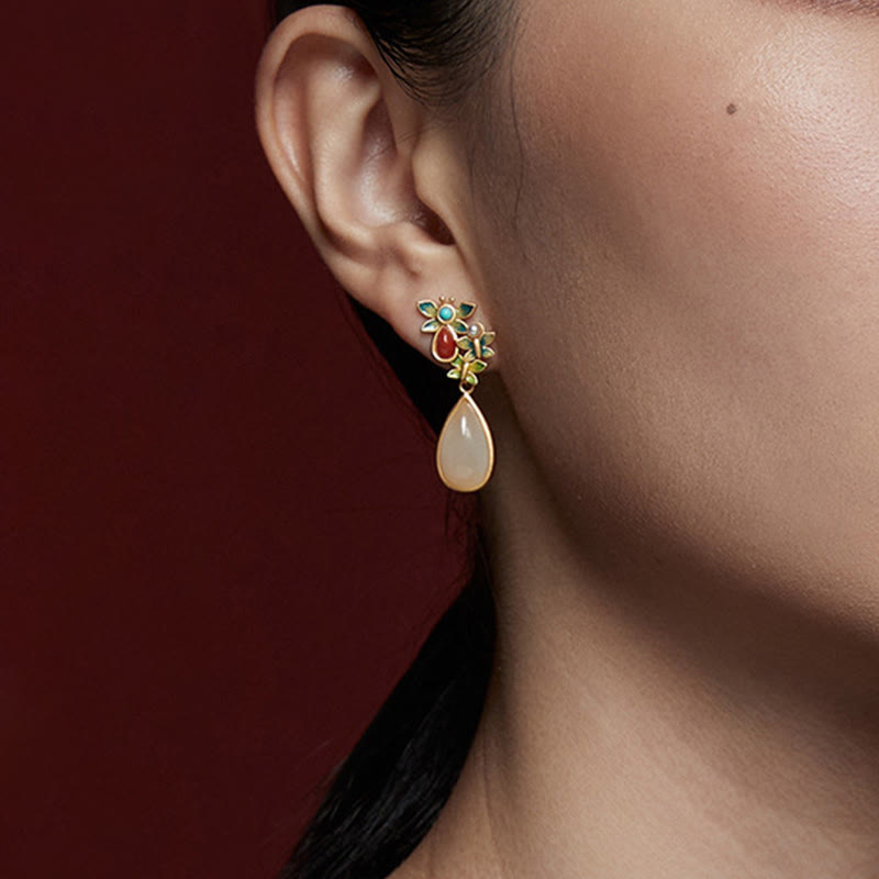 Buddha Stones pendenti con goccia d'acqua, giada bianca, agata rossa e protezione a farfalla