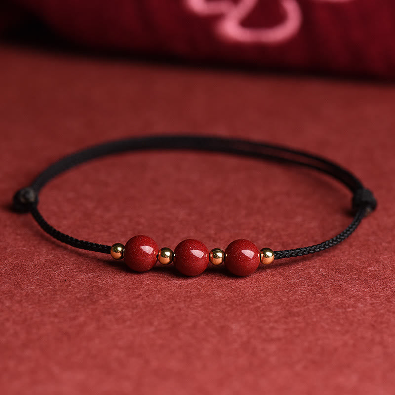 Braccialetto alla caviglia con cordino di benedizione in perline di cinabro fortunato naturale Buddha Stones