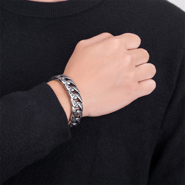 Buddha Stones Tibetano Om Mani Padme Hum Mantra Titanio Acciaio Pace Cuf Bracciale Bangle