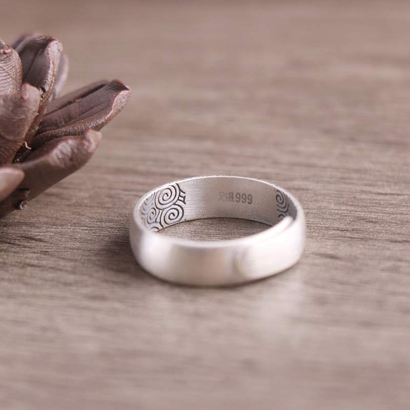 Anello di benedizione Buddha Stones 999 Sterling Silver Lotus Elephant Six True Words