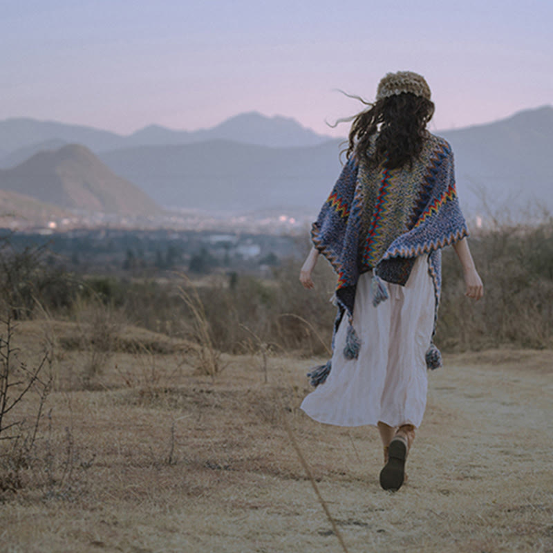 Scialle tibetano Buddha Stones, morbido e caldo, mantello lavorato a maglia, sciarpa tibetana invernale con nappe