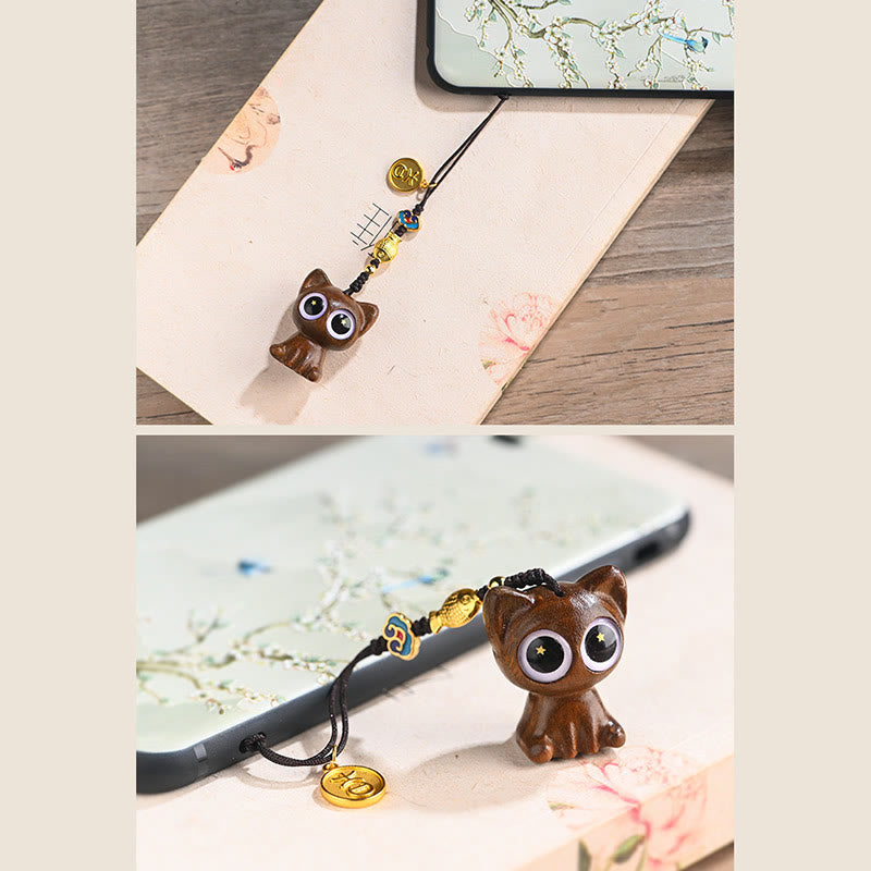 Buddha Stones Sandalo verde Gatto fortunato Pesce Koi Cura Portachiavi Telefono Appeso Decorazione - image 9