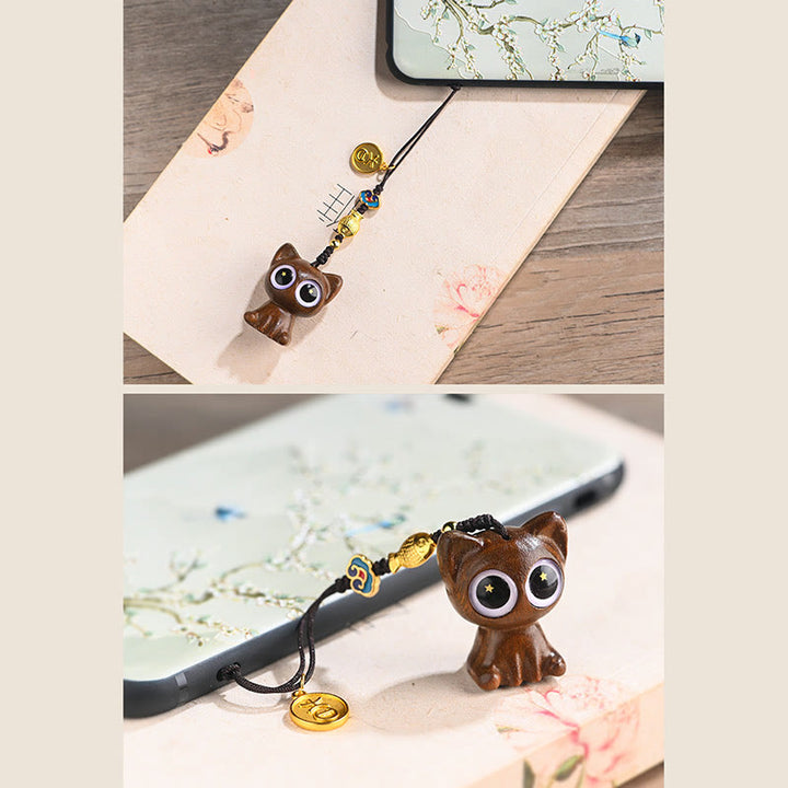 Buddha Stones Sandalo verde Gatto fortunato Pesce Koi Cura Portachiavi Telefono Appeso Decorazione - image 9