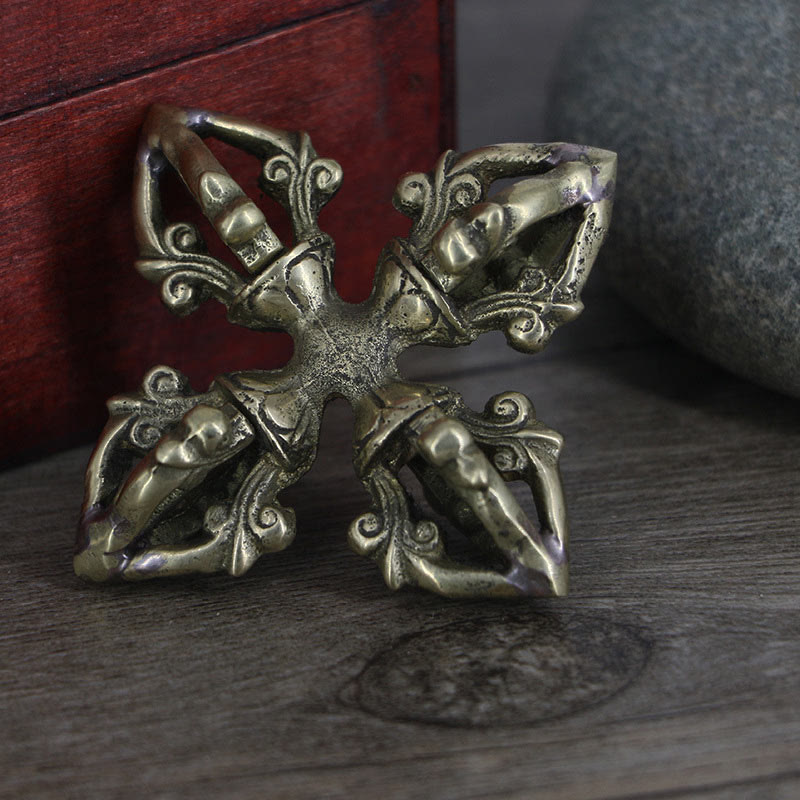 Nepal fatto a mano 5 punte doppio Dorje rame resistenza Vajra