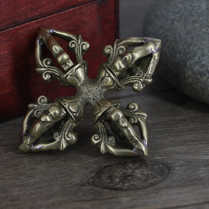 Nepal fatto a mano 5 punte doppio Dorje rame resistenza Vajra