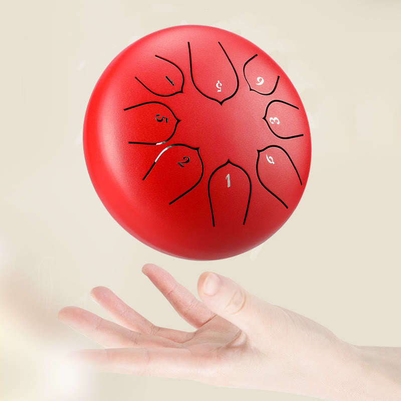 Buddha Stones Steel Tongue Drum Sound Healing Meditazione Lotus Pattern Drum Kit 8 Note Strumento a percussione da 6 pollici