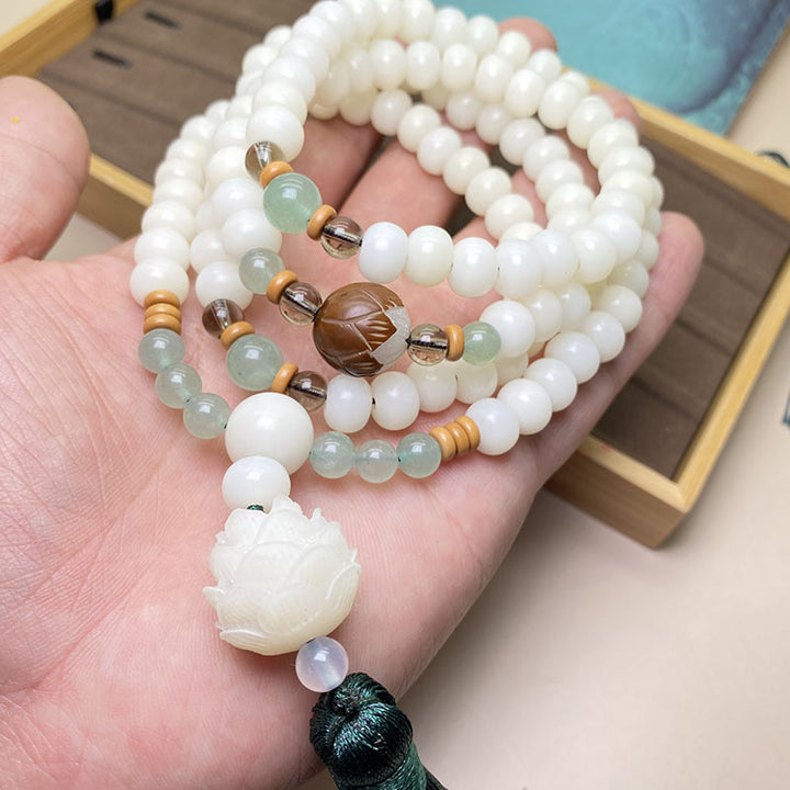 Braccialetto di protezione con 108 perle di Mala di semi di Bodhi bianchi Buddha Stones