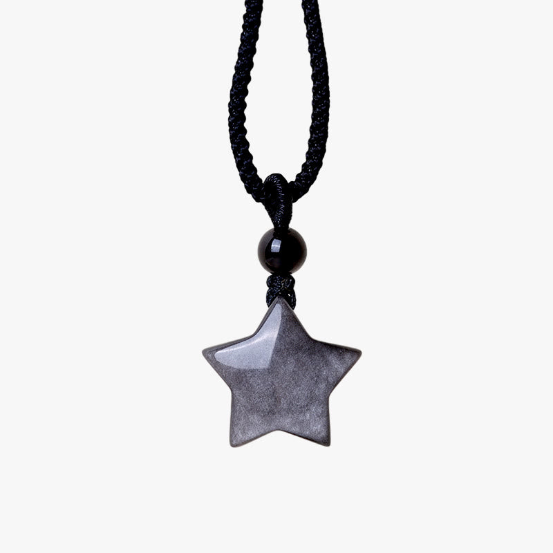 Collana con ciondolo a forma di mezzaluna stellata in ossidiana naturale Buddha Stones argento