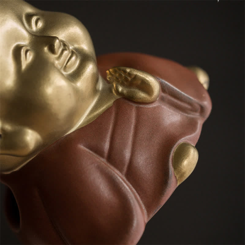 Bruciatore di incenso curativo in ceramica Little Buddha Laughing Buddha