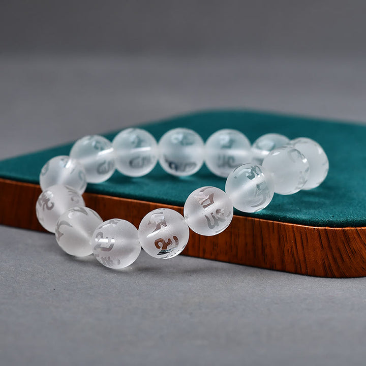 Braccialetto di meditazione Om Mani Padme Hum in onice nero e cristallo bianco del Tibet Buddha Stones