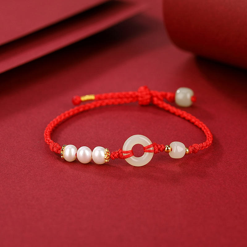 Bracciale Buddha Stones 925 Sterling Silver placcato oro Hetian Jade Peace Buckle Pearl Luck