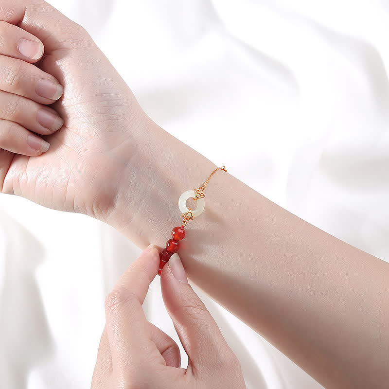 Bracciale Buddha Stones 925 Sterling Silver Agata rossa naturale Giada bianca Fibbia della pace Braccialetto di fiducia - image 2