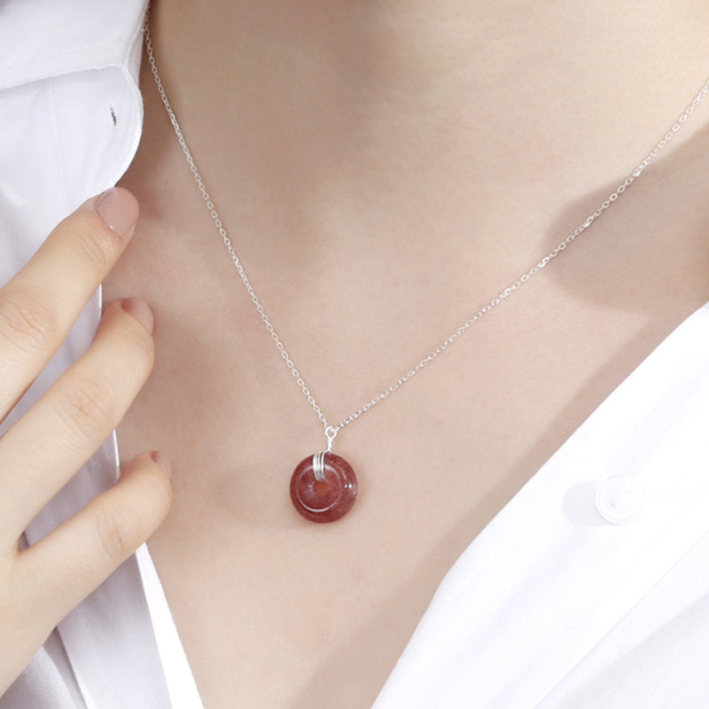 Collana positiva di guarigione al quarzo fragola in argento sterling 925 Buddha Stones