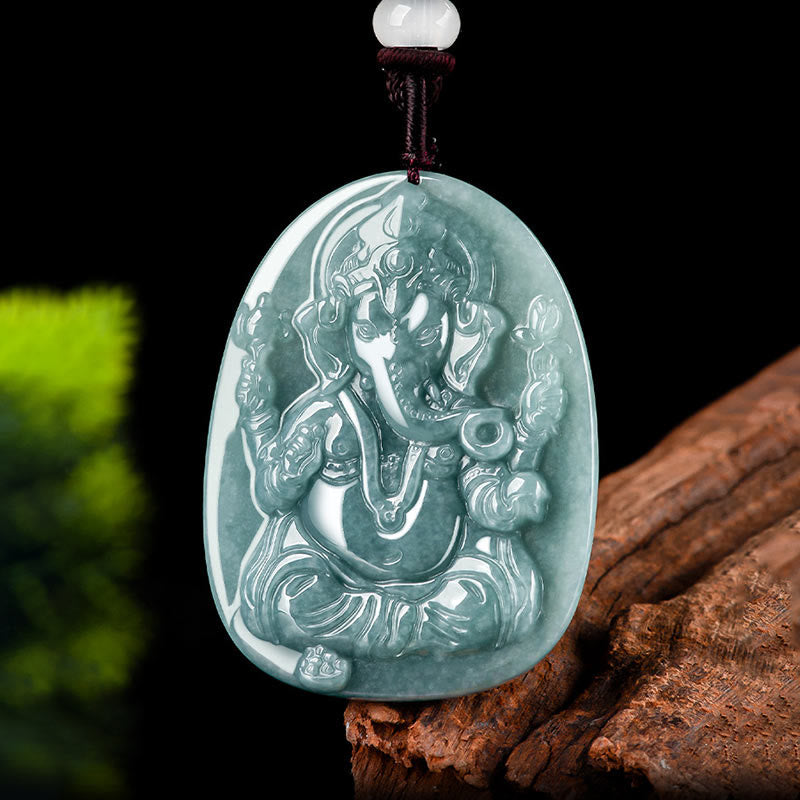 Buddha Stones Natural Jade Ganesh Ganpati Elephant Protection Amuleto Collana Pendente - image 7