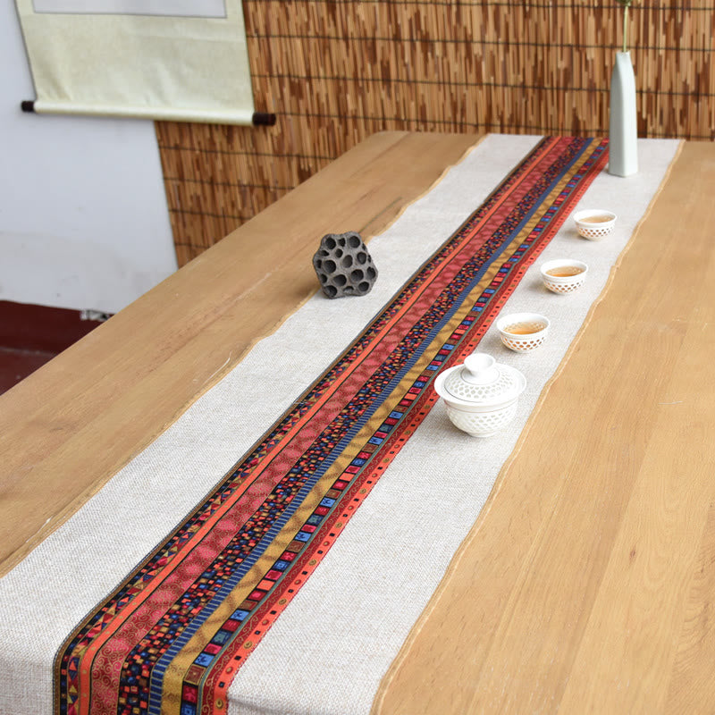 Buddha Stones Stile cinese classico Loto Koi Pesce Fiore Gru Calligrafia Illuminazione Cotone Lino Nappe Runner da tavolo