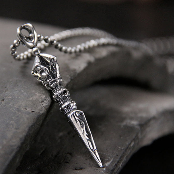 Buddha Stones 925 Sterling Silver Dorje Vajra Collana con ciondolo a catena per l'illuminazione