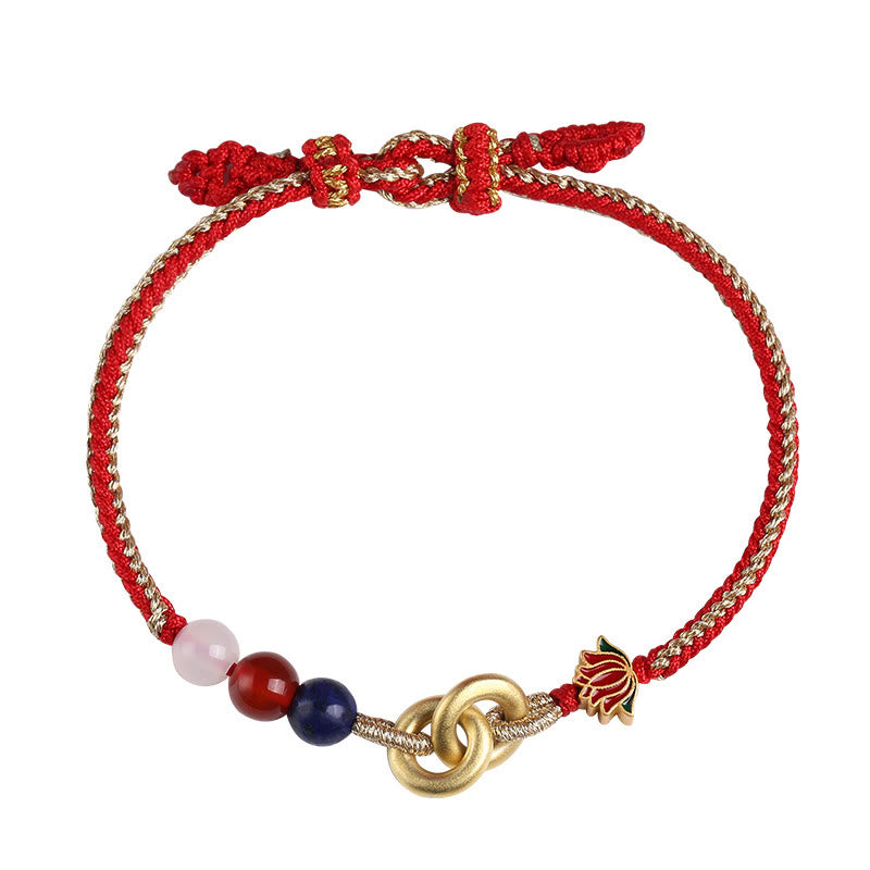 Braccialetto di buon auspicio con fibbia a doppia pace in argento sterling 925 Buddha Stones