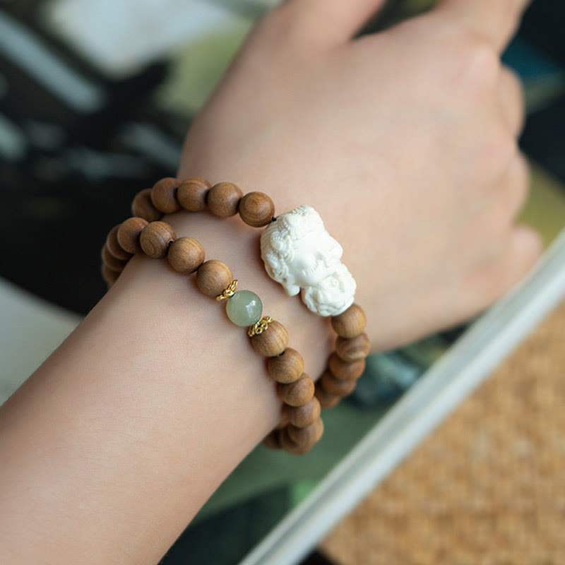 Braccialetto di protezione Buddha Stones Sandalo Hetian Jade Avorio Frutta Tara Verde