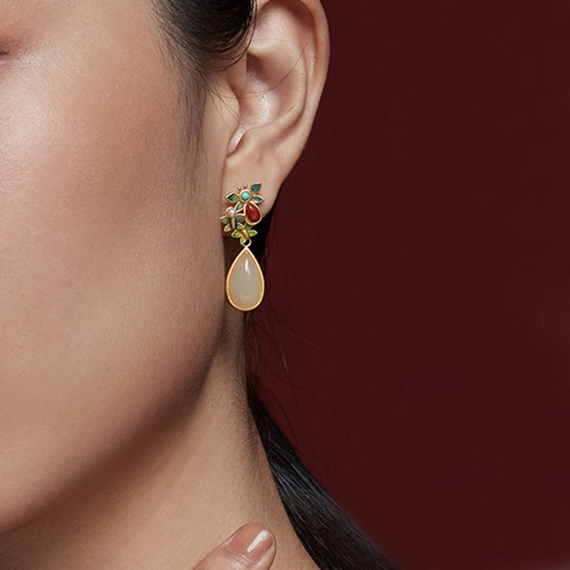 Buddha Stones pendenti con goccia d'acqua, giada bianca, agata rossa e protezione a farfalla