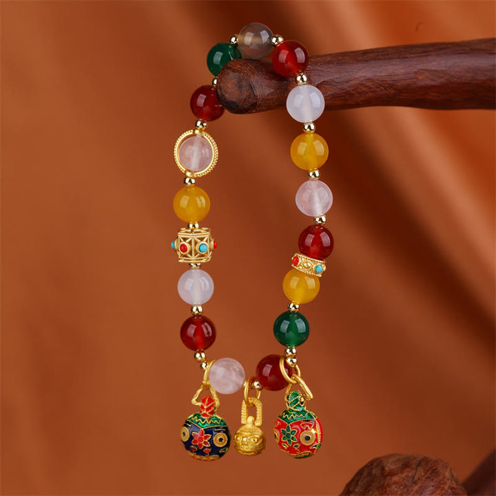 Buddha Stones Oro Deglutizione Bestia Famiglia Vari Agata Cristallo Bracciale Successo