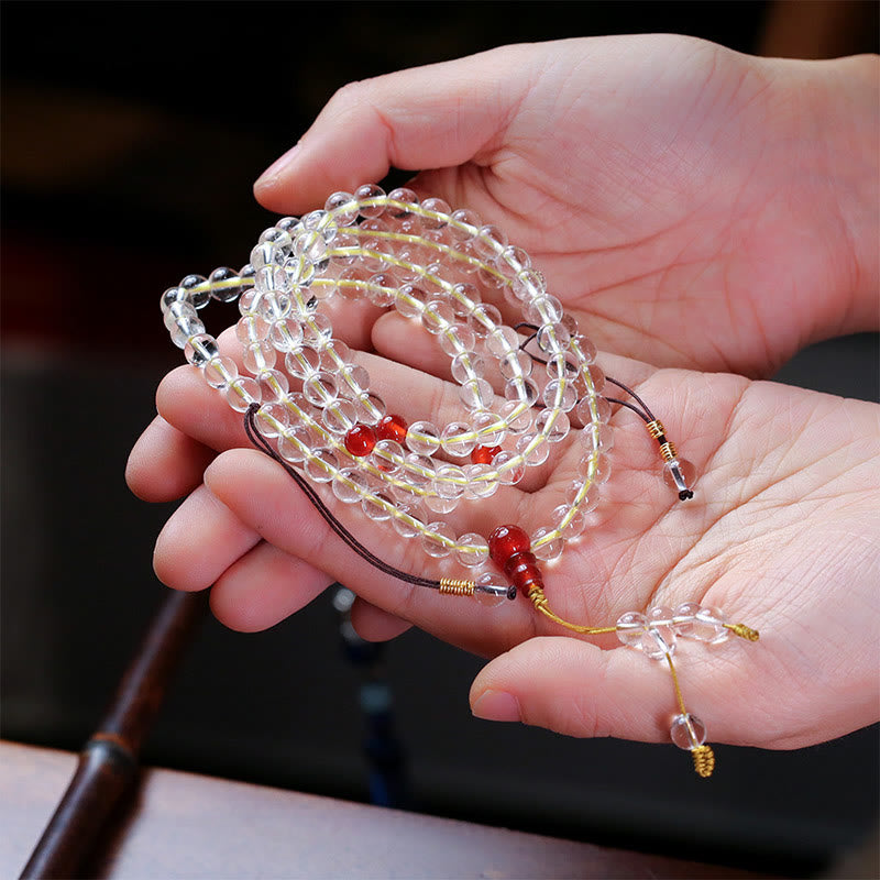 Buddha Stones 108 Mala Beads 925 Sterling Silver Agata bianca naturale Agata rossa Bracciale di protezione a quattro giri