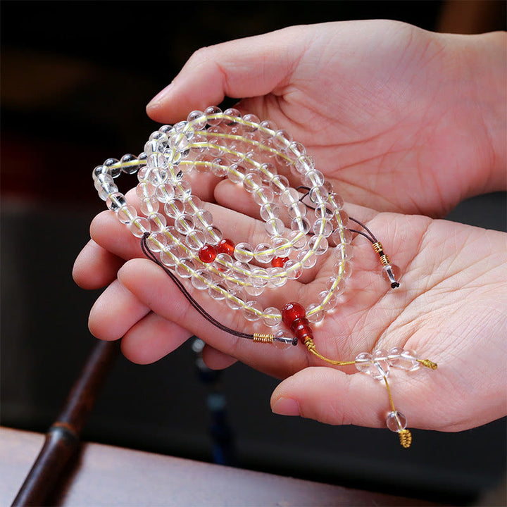 Buddha Stones 108 Mala Beads 925 Sterling Silver Agata bianca naturale Agata rossa Bracciale di protezione a quattro giri