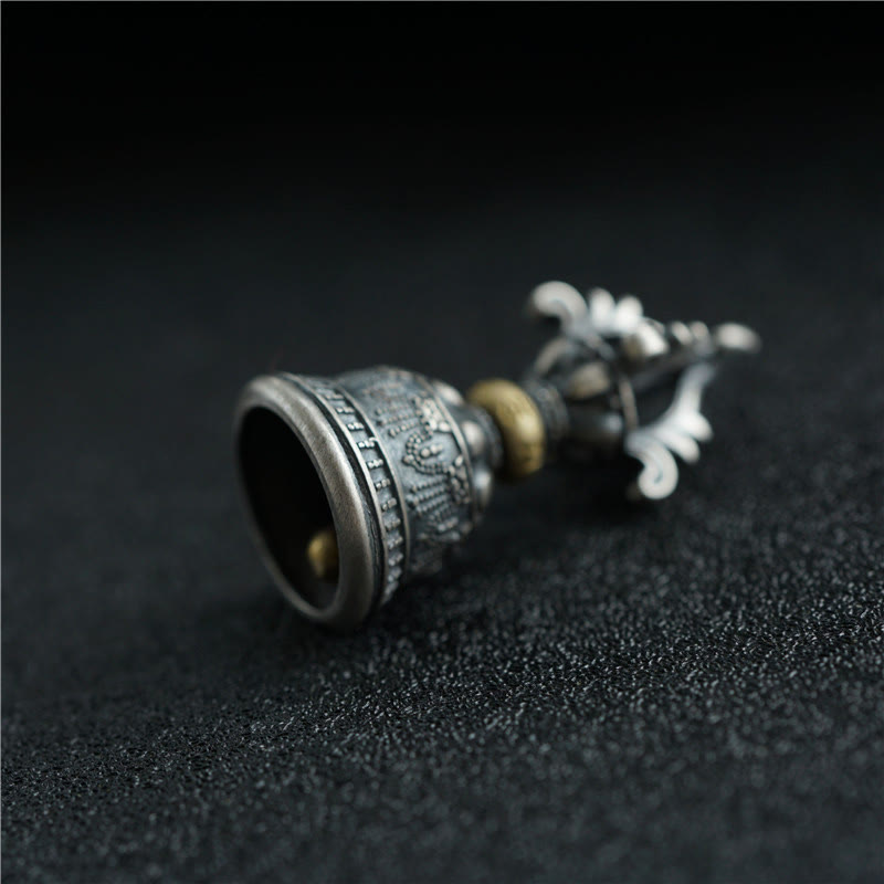 Buddha Stones Tibet 925 Sterling Silver Om Mani Padme Hum Dorje Campana Vajra Inciso Illuminazione Ciondolo Appeso Decorazione