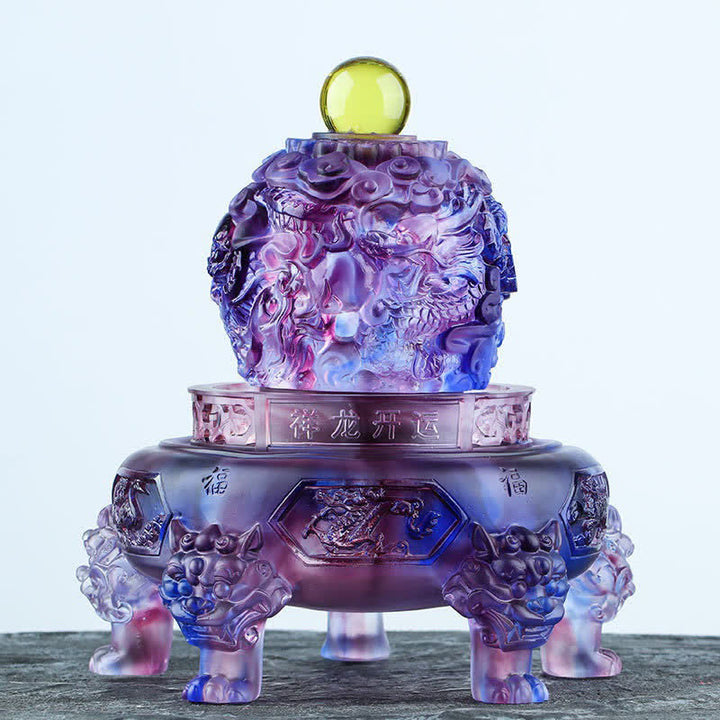 Buddha Stones Feng Shui Drago di buon auspicio Cristallo Liuli fatto a mano Pezzo d'arte girevole Fortuna Decorazione per ufficio in casa