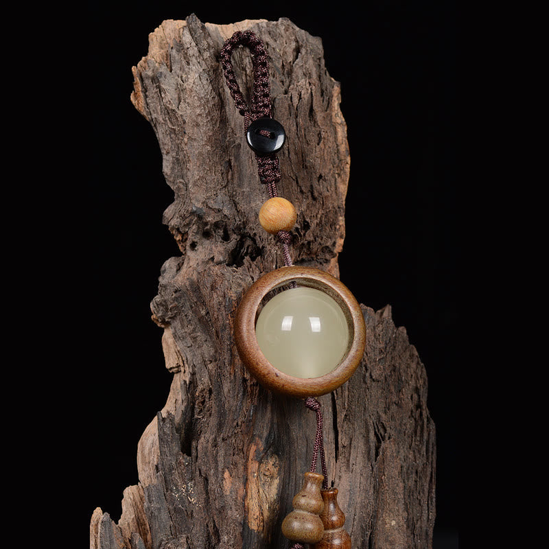 Buddha Stones Sandalo rosso Legno di ebano Sandalo verde Perlina portafortuna luminosa Zucca Portachiavi della pace