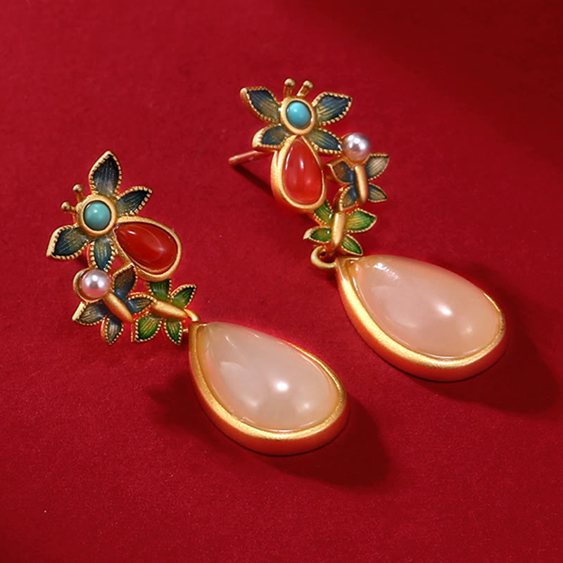 Buddha Stones pendenti con goccia d'acqua, giada bianca, agata rossa e protezione a farfalla