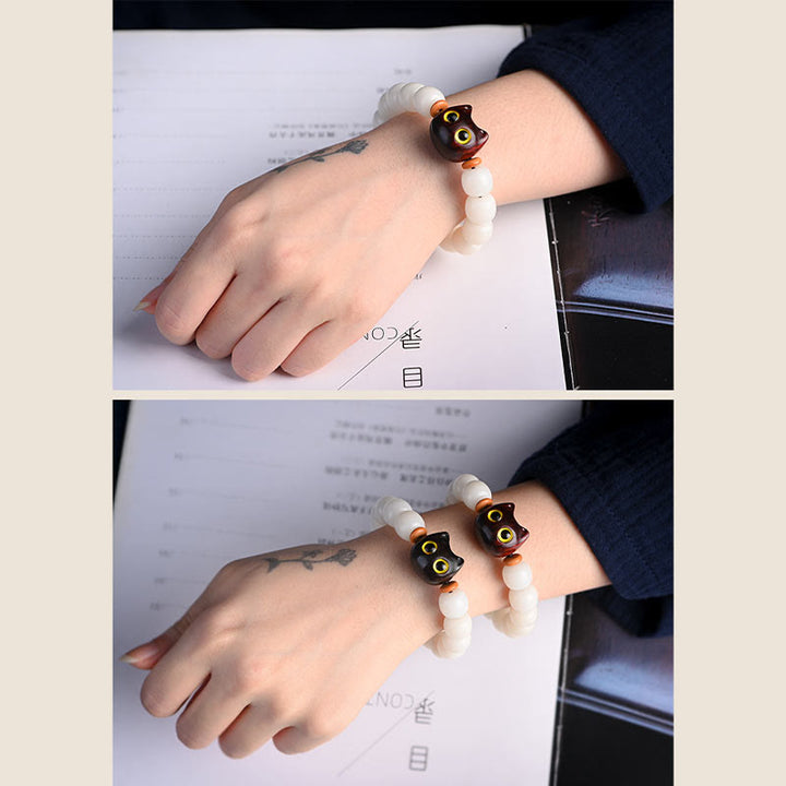 Buddha Stones Semi di Bodhi naturali Piccola foglia Sandalo rosso Legno di ebano Carino braccialetto della saggezza del gatto fortunato - image 17