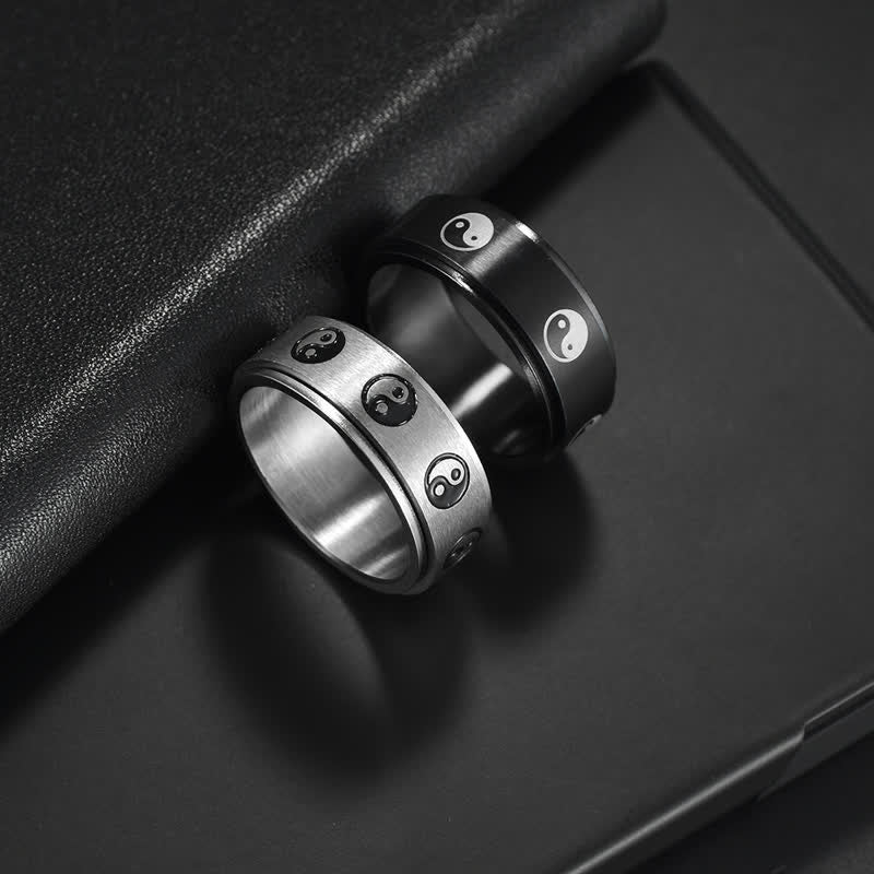Anello girevole in acciaio al titanio Buddha Stones Yin Yang