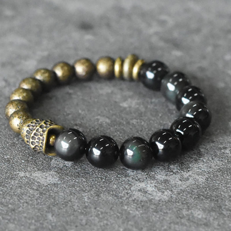 Bracciale Buddha Stones Rainbow Obsidian Copper Bead Positive Transformation