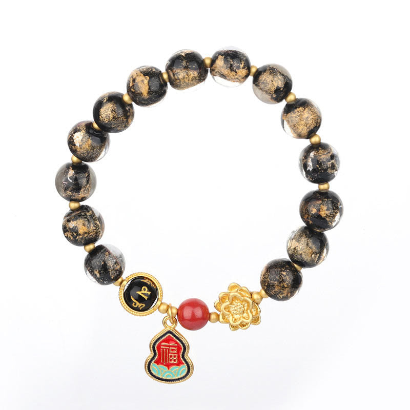 Buddha Stones Tibet Om Mani Padme Hum Fu Carattere Zucca Charm Loto Liuli Perline di Vetro Braccialetto della Fortuna