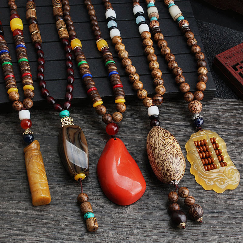 Buddha Stones Tibetano Legno Wenge Bodhi Seme Agata Equilibrio Pace Collana Pendente