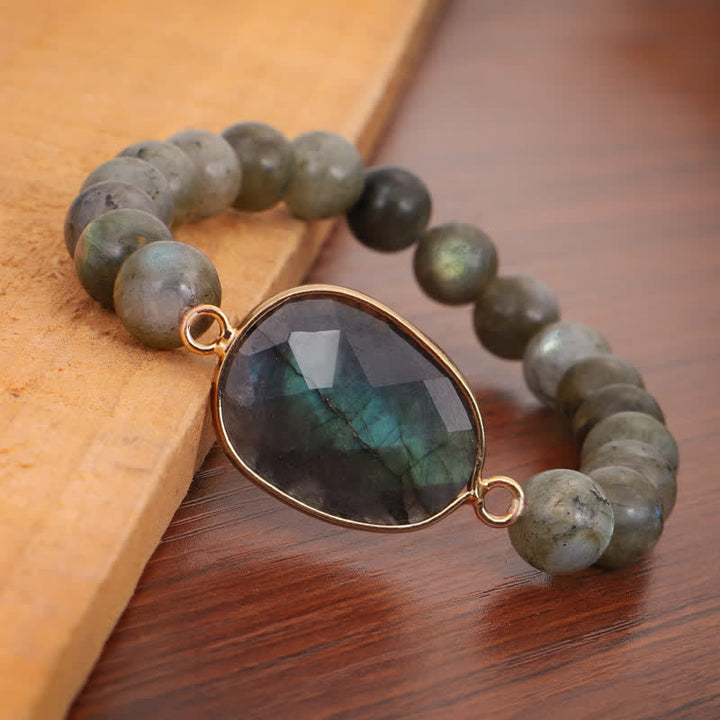 Braccialetto di perline di guarigione di supporto in pietra di luna e labradorite naturale Buddha Stones
