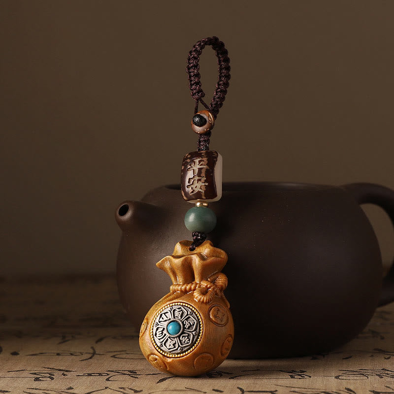 Buddha Stones Piccola foglia Sandalo rosso Sandalo verde Sacchetto di soldi Om Mani Padme Hum Protezione girevole Decorazione appesa